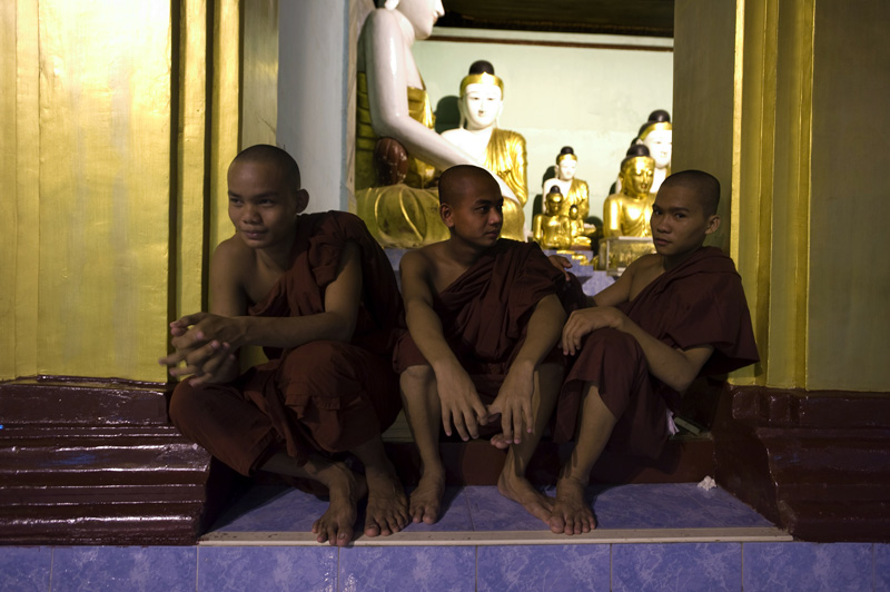 Young monks share a joke