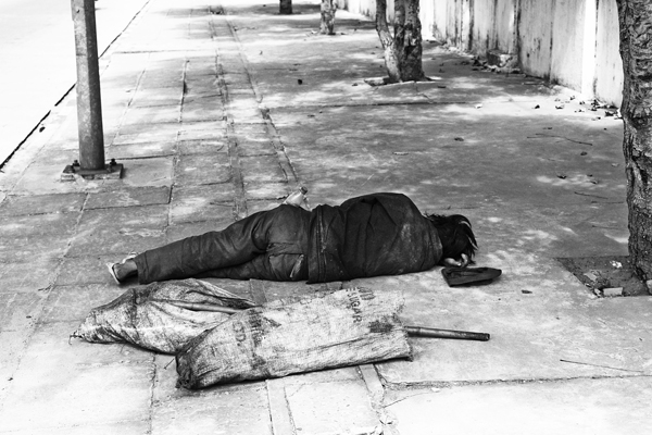 homeless sleeping on the street, Laos