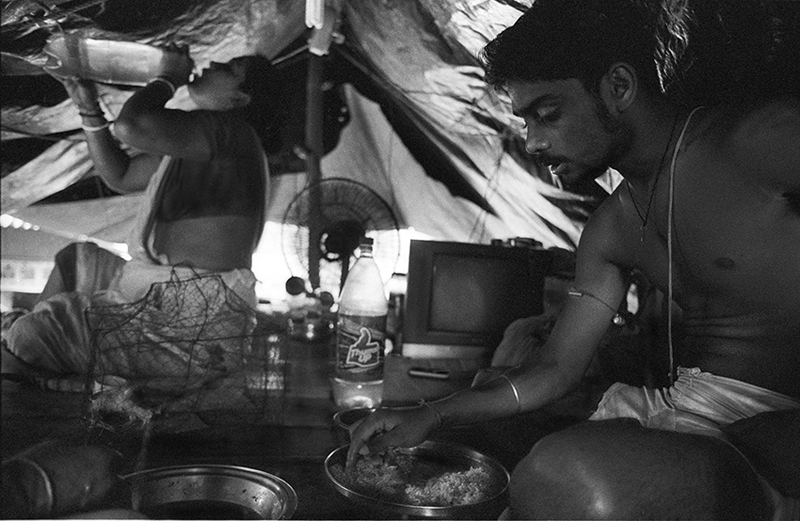 Inside the makeshift shelter