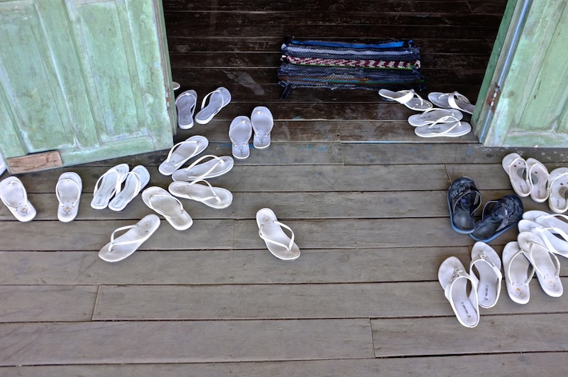 Nurses' flip flops outside the seminar room at Falam Eye Centre