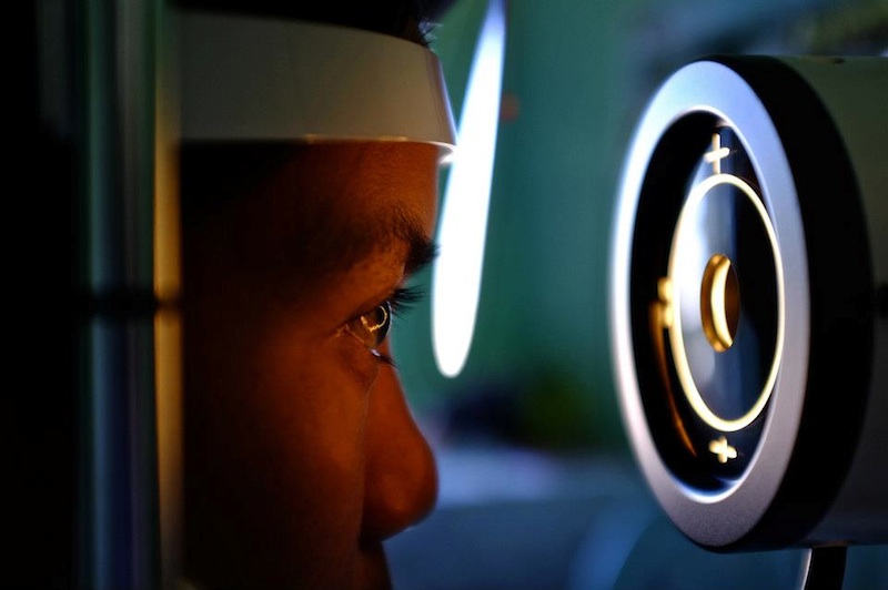 A patient being tested with new equipment donated by SFA to Hakha Eye Centre