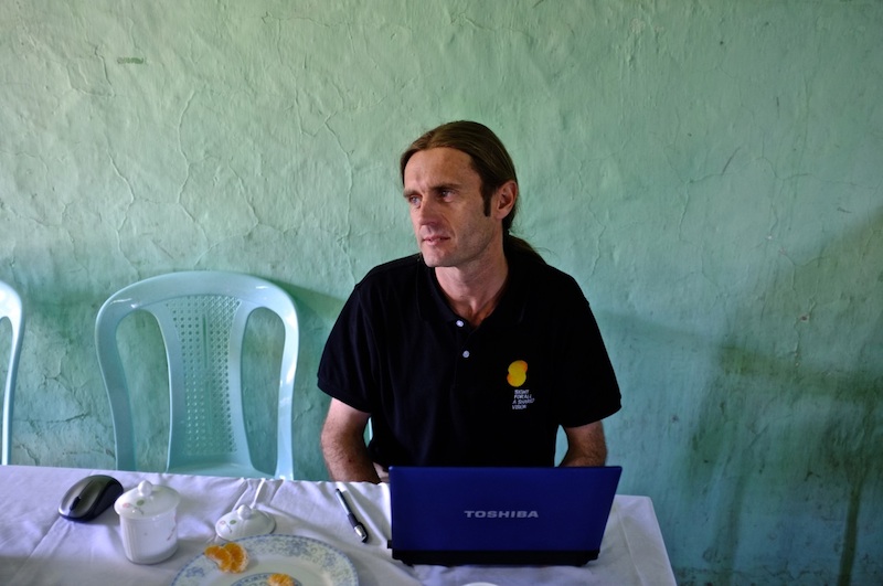 Steve Nygaard collecting data on cataract surgery outcomes at Hakha Eye Centre