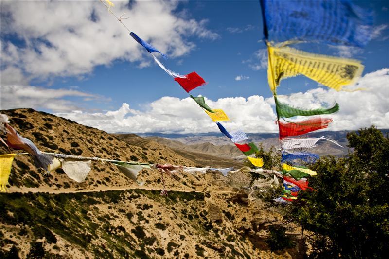 Tibetan prayer flags are almost pass on the route to every various villages in the region.