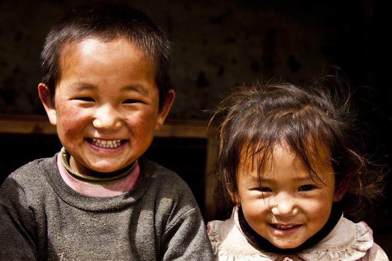 Young kids pose for a picture in one of the primary school in Lo Manthang, Upper Mustang