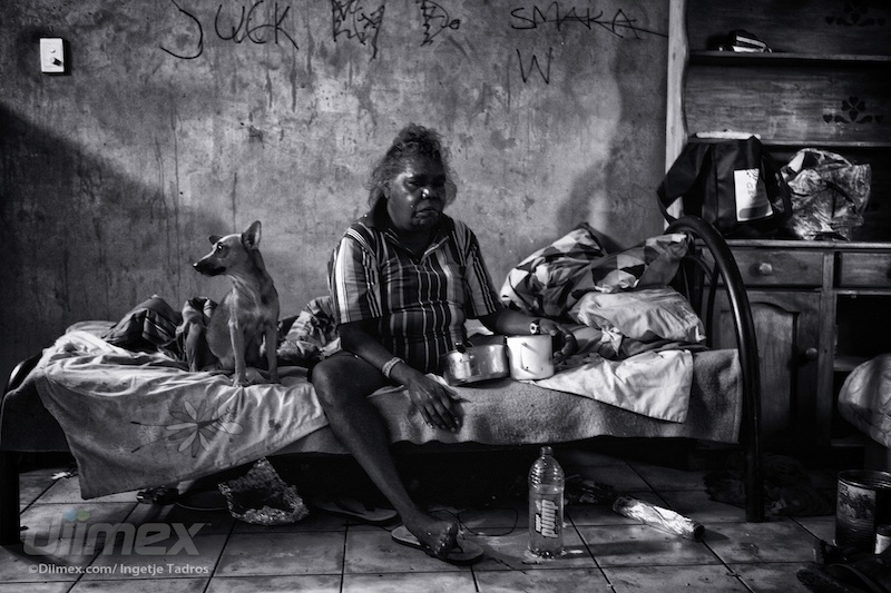 Esther Yumbi having breakfast in her home in Kennedy Hill