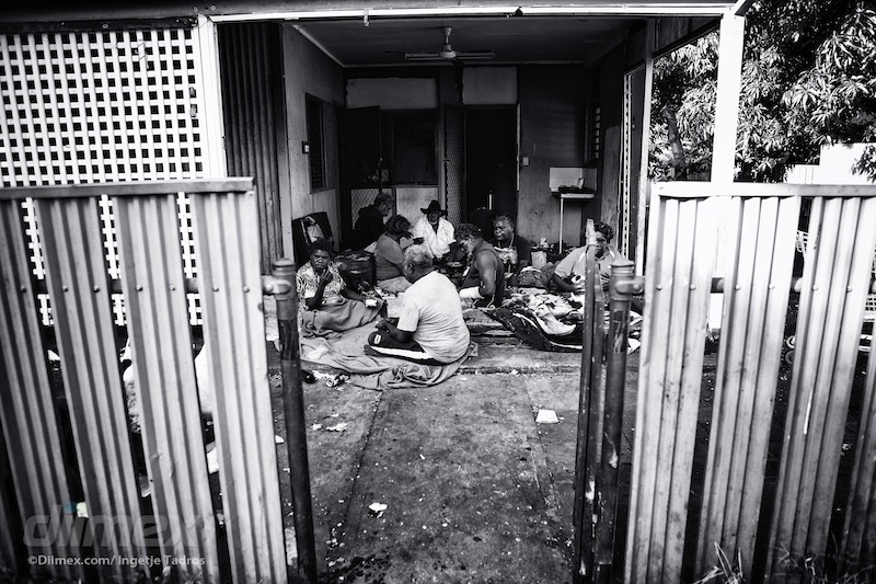 Early morning breakfast in front of Esther Yumbi's house in Kennedy Hill