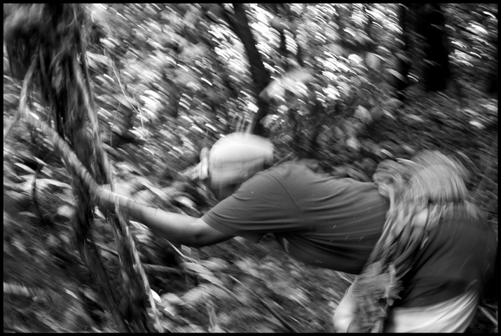 A woman cutting for her daily firewood.