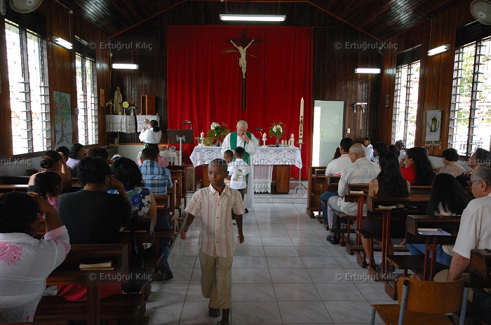 Baptise Ceremony in one village's Roman Catholic Church : Suriname