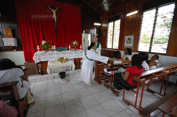 Baptise Ceremony in one village's Roman Catholic Church : Suriname