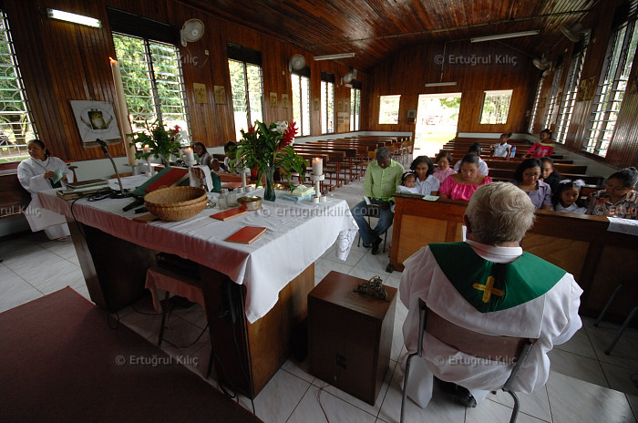 Baptise Ceremony in one village's Roman Catholic Church : Suriname