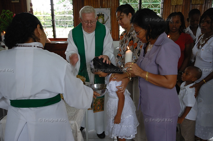 Baptise Ceremony in one village's Roman Catholic Church : Suriname